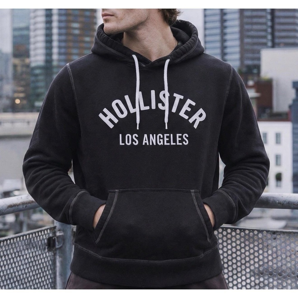 VTG Hollister Hoodie Mens Small Black Pullover Surf Y2K Preppy Surf Skate